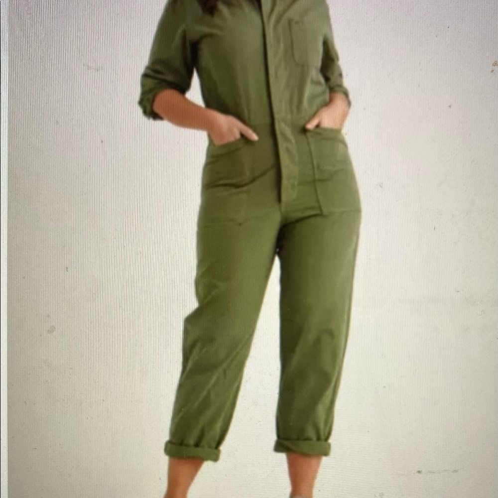 NWT Lucky Brand - Surplus Boiler Suit Coveralls Green size Large Cotton/Tencel